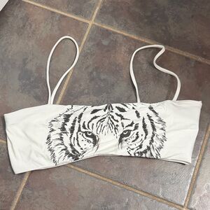 Boys + Arrows White Bikini Top with Black Tiger Print